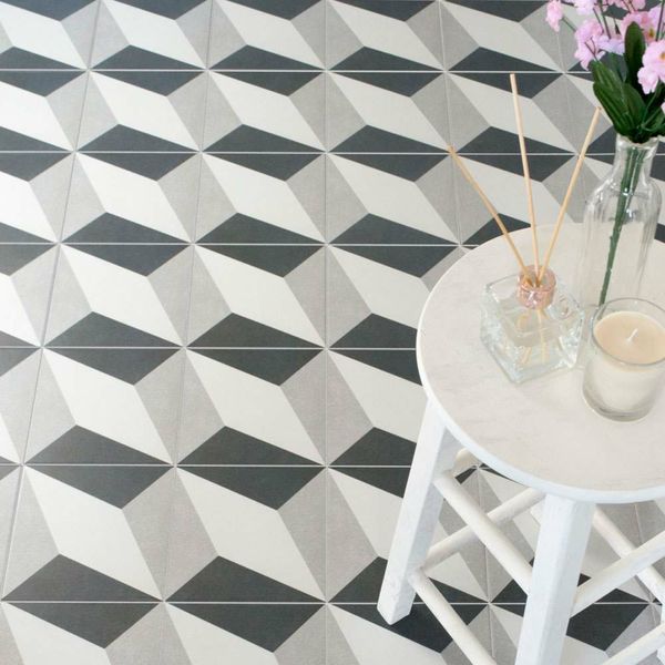 Victorian Diamond Grey Matt 20x20cm Patterned Porcelain Wall & Floor Tiles