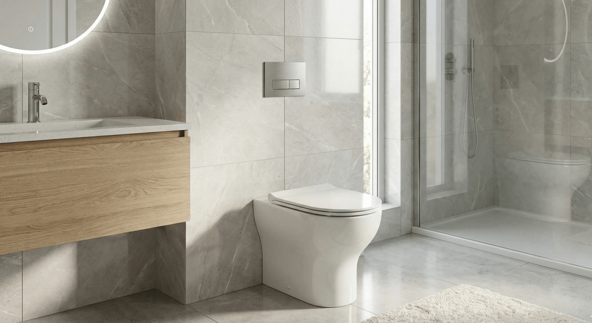 Round Rimless Back to Wall Toilet 520mm Projection with Soft Close Seat – VARENO Range - TILES Paradise