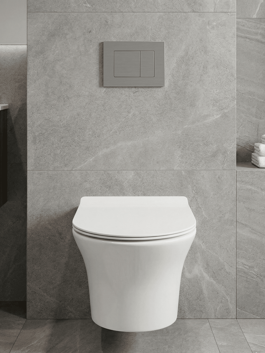 Round Rimless Wall Hung Toilet with Soft Close Seat – NOVERA Range - TILES Paradise