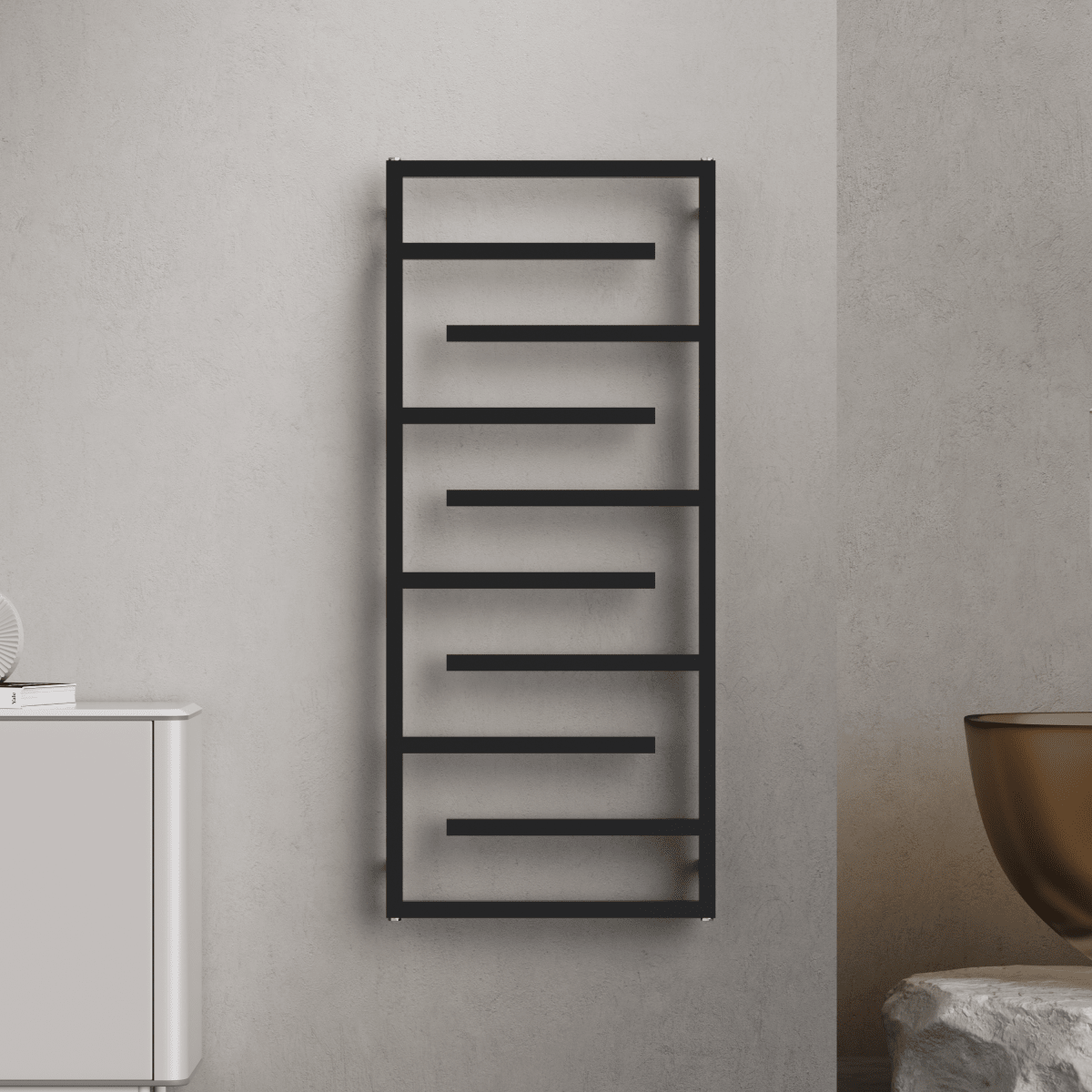 Salerno 1380x600mm Matt Black Heated Towel Rail – Large 10 Bar Ladder Radiator - TILES Paradise