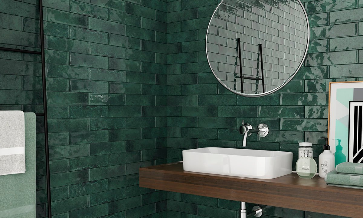 Savela Green Gloss Ceramic 70x280mm Metro Wall Tile - TILES Paradise