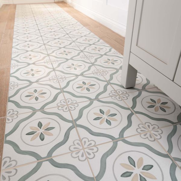 Eden Green Petal Matt 22.3x22.3cm Patterned Porcelain Wall & Floor Tiles