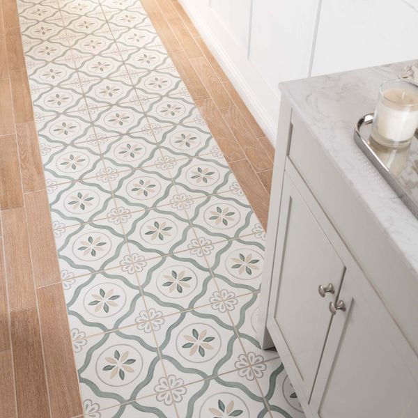 Eden Green Petal Matt 22.3x22.3cm Patterned Porcelain Wall & Floor Tiles