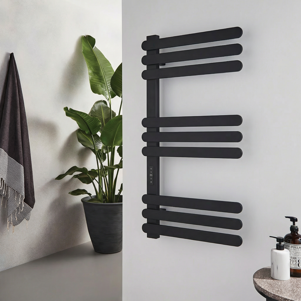 Selvina Matt Black Smart Electric Heated Towel Rail – 1100x500mm