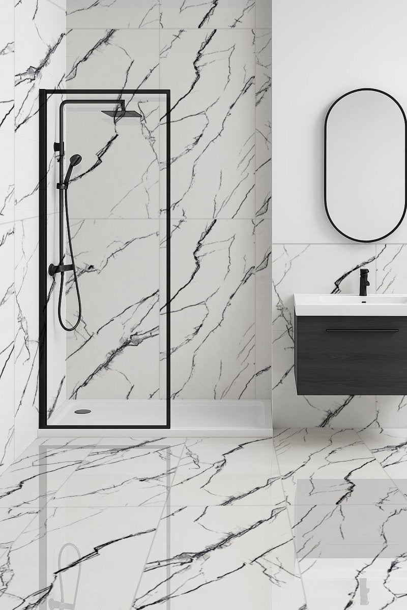 Silk White Black Marble Effect Polished Porcelain 60cm x 120cm Wall & Floor Tile - TILES Paradise