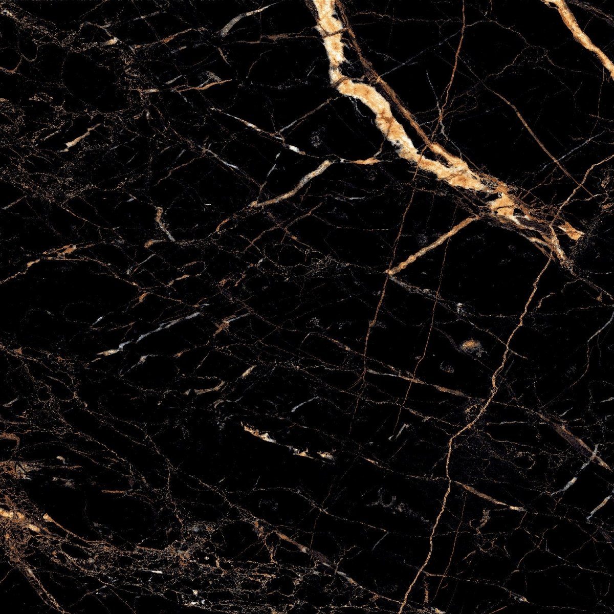 Black and gold marble effect porcelain tile 60x60cm polished surface with natural golden vein pattern