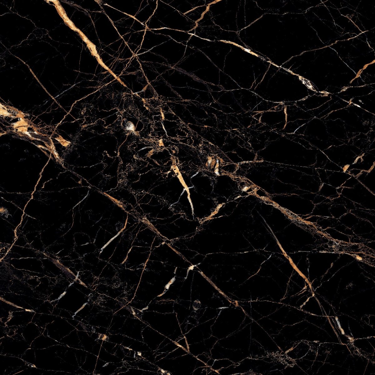 Black and gold marble effect porcelain tile 60x60cm with polished surface and elegant natural gold veining