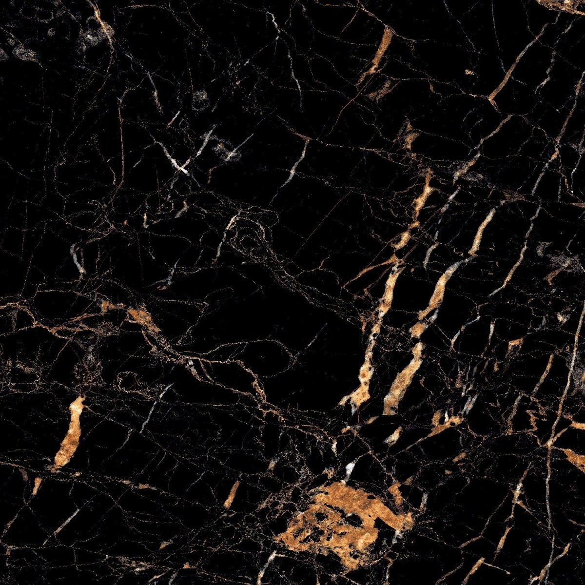 Black and gold marble effect porcelain tile 60x60cm with polished finish and striking natural golden streaks