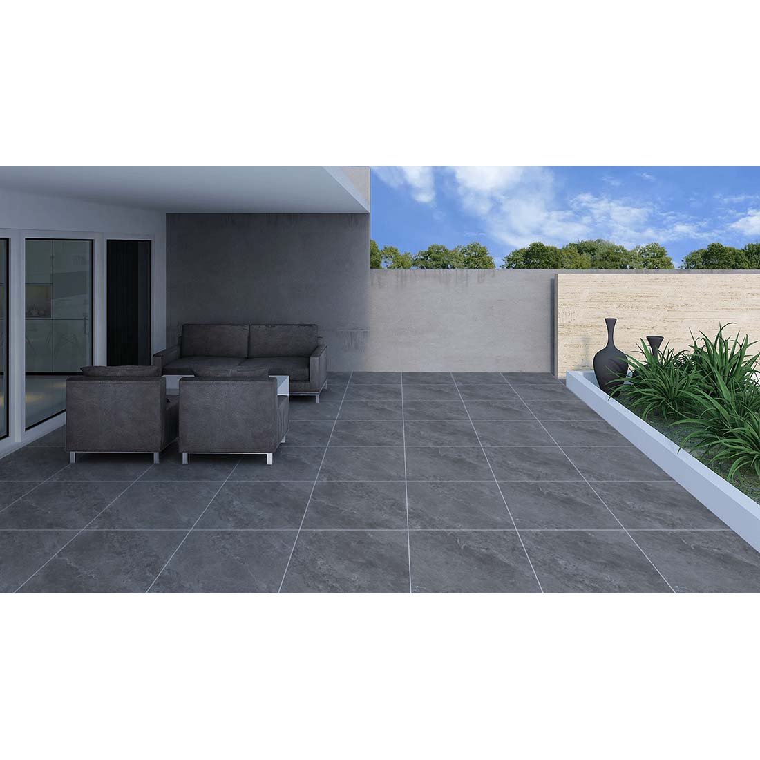 Skyline Porcelain Anthracite 60cmx60cmx20mm Matt Outdoor and Garden Tile Slab - TILES Paradise