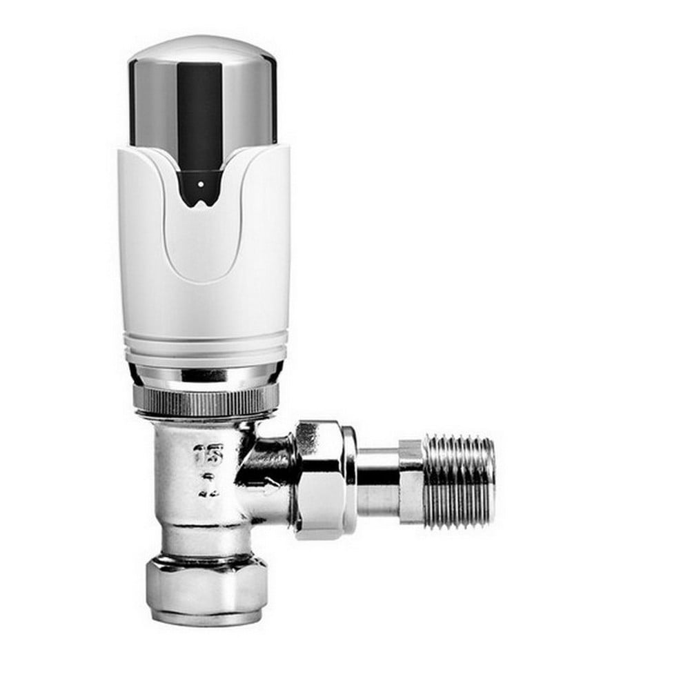 Slimline Thermostatic Radiator Valve (TRV) 15mm – White & Chrome – Straight TRV