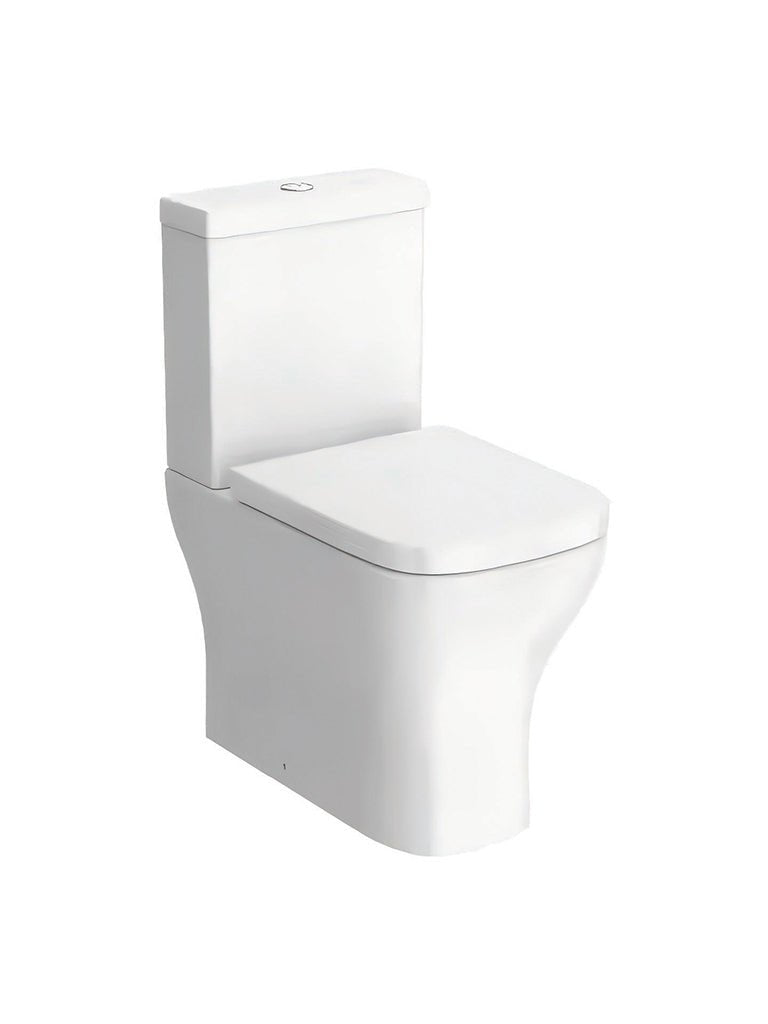 Soft Square Rimless Comfort Height Close Coupled Toilet Open Back with Soft Close Seat – SORENA Range - TILES Paradise