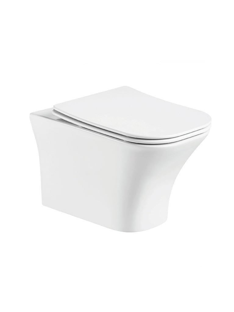 Soft Square Rimless Wall Hung Toilet 605mm Projection with Soft Close Seat – SORENA Range - TILES Paradise