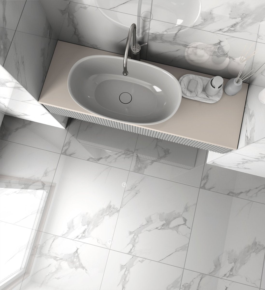 Statuario Clara Grey Polished Marble Effect Porcelain 60x60cm Wall and Floor Tile - TILES Paradise