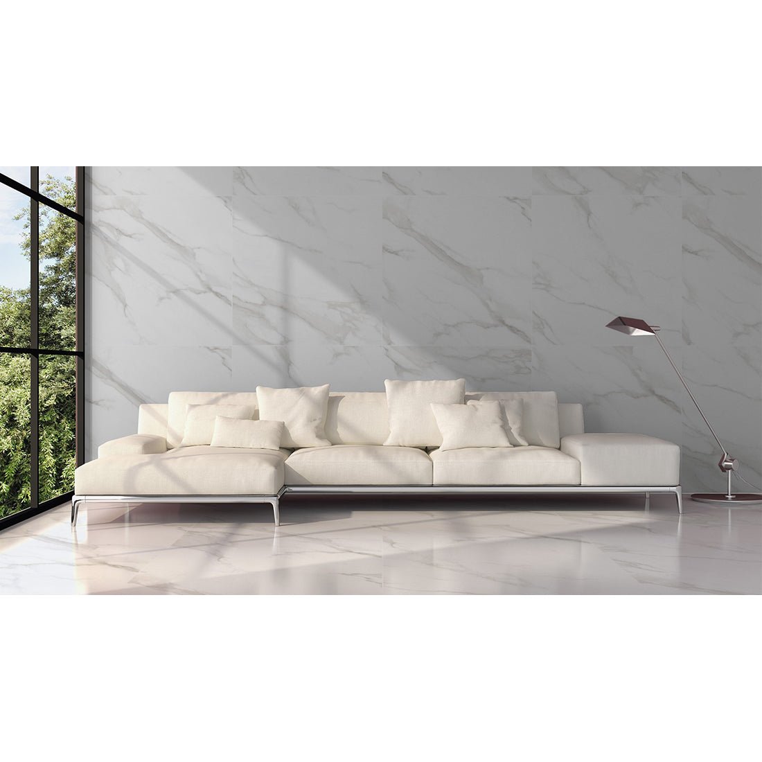 Statuario Mercury Grey Marble Effect Polished 30x60cm Porcelain Wall & Floor Tile - TILES Paradise
