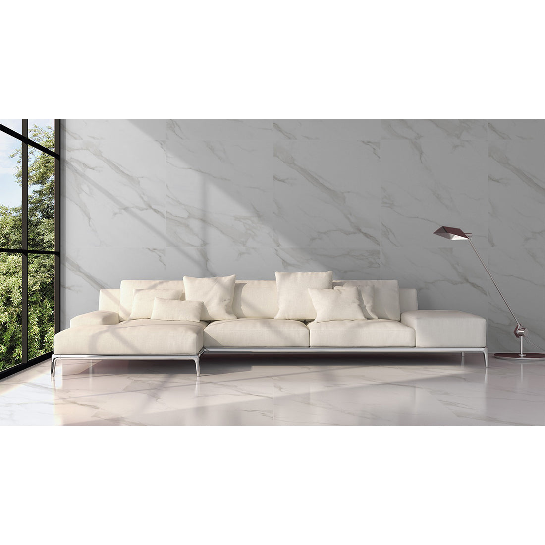 Statuario Mercury Grey Marble Effect Polished 60x120cm Porcelain Wall & Floor Tile