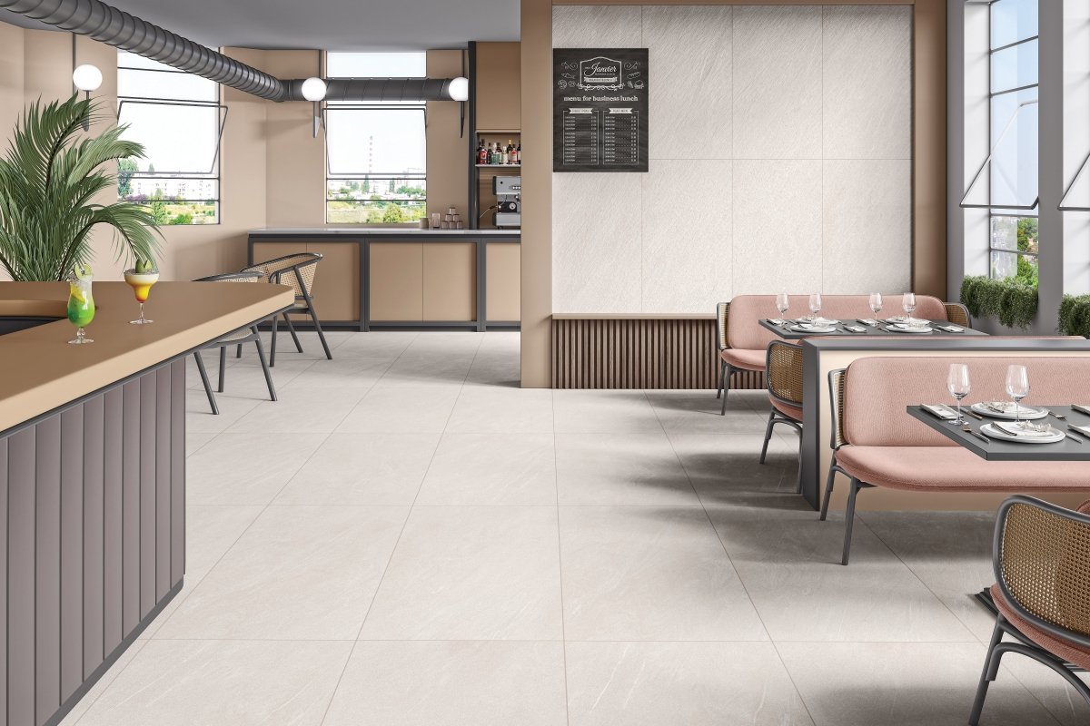 Strata White Stone Effect Matt Full Body Porcelain 60x120cm Wall & Floor Tile - TILES Paradise