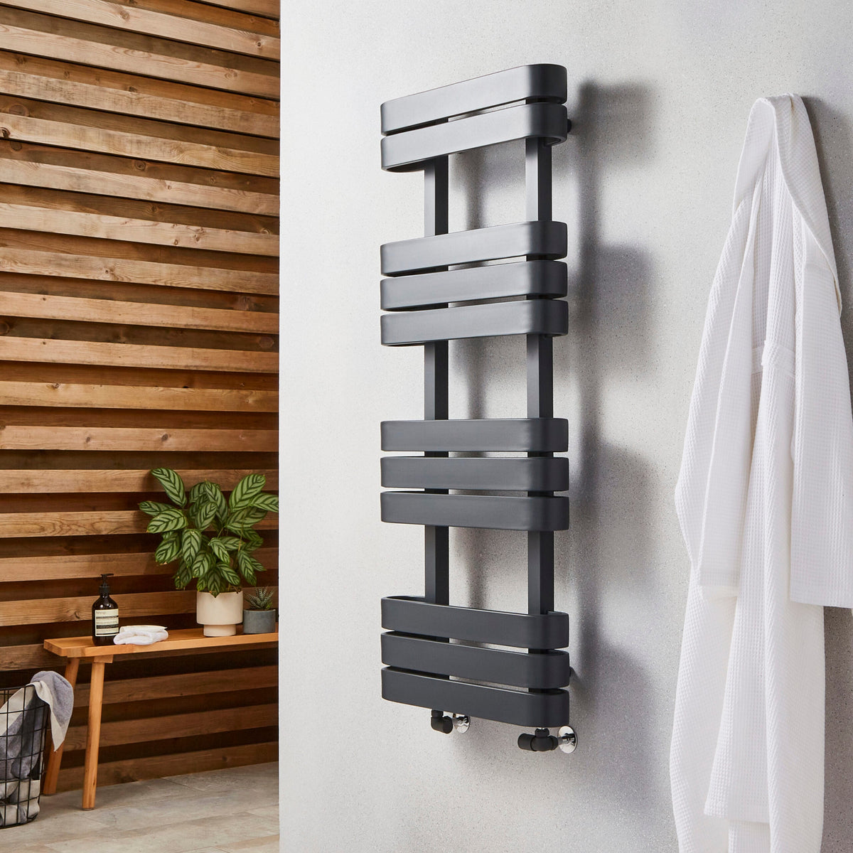 Tarsia Anthracite Grey Designer Heated Towel Rail – 1200x500mm