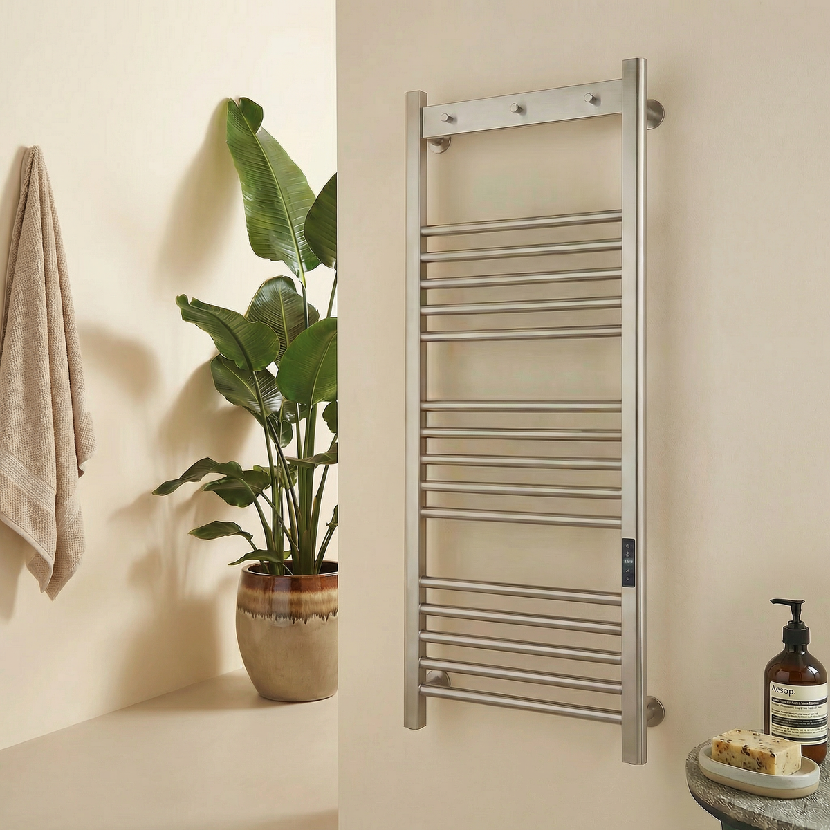 Tepora Brushed Nickel Smart Electric Heated Towel Rail – 1500x500mm