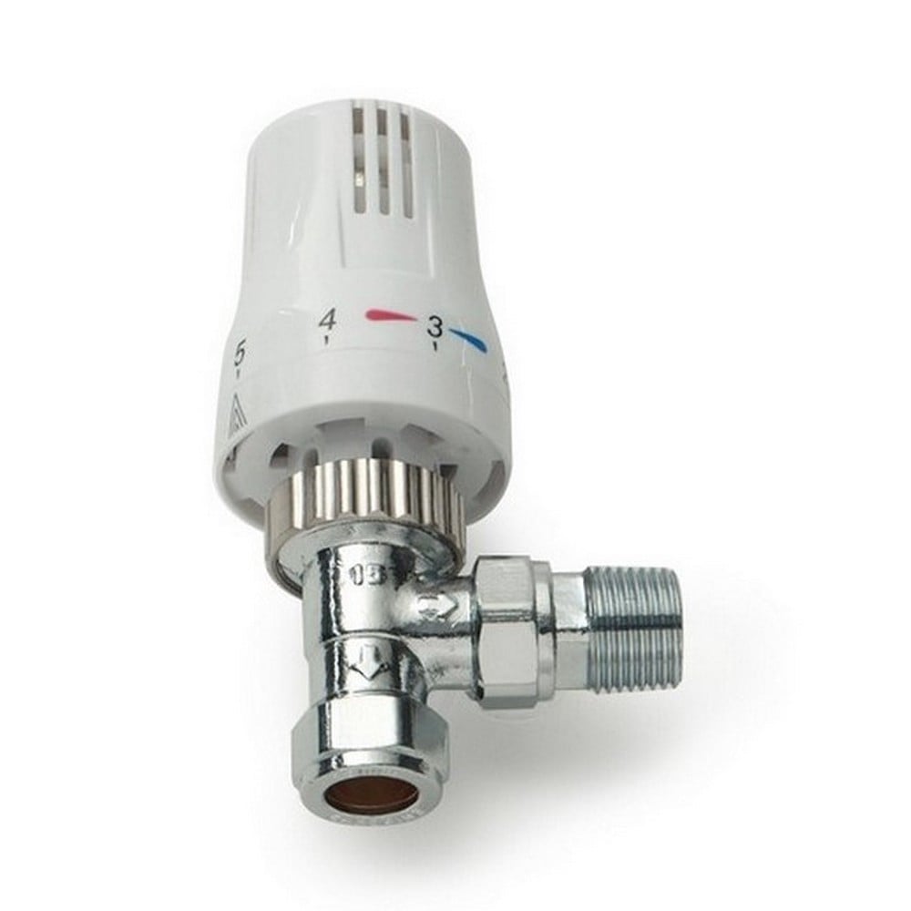 Thermostatic Radiator Valve (TRV) 15mm – White & Chrome – Angled TRV
