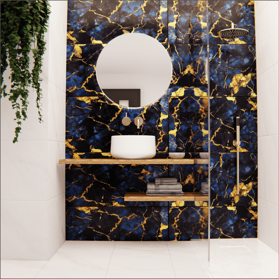 Thunder Blue Gold Marble Effect Polished Porcelain 60x120cm Wall and Floor Tile - TILES Paradise