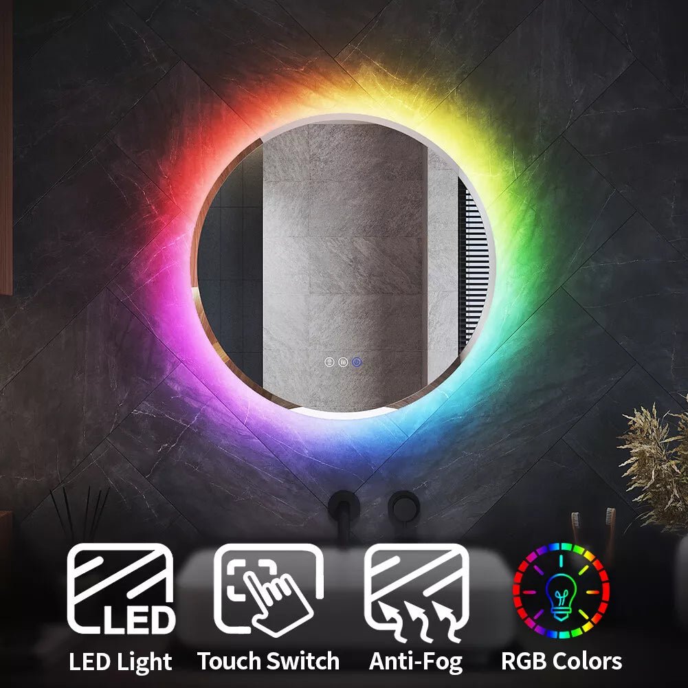 Velora AuraGlow 600x600mm RGB LED Mirror – Cold White & 7 - Colour Ambient Light, Dimmable, Touch Sensor, Mains Powered - TILES Paradise