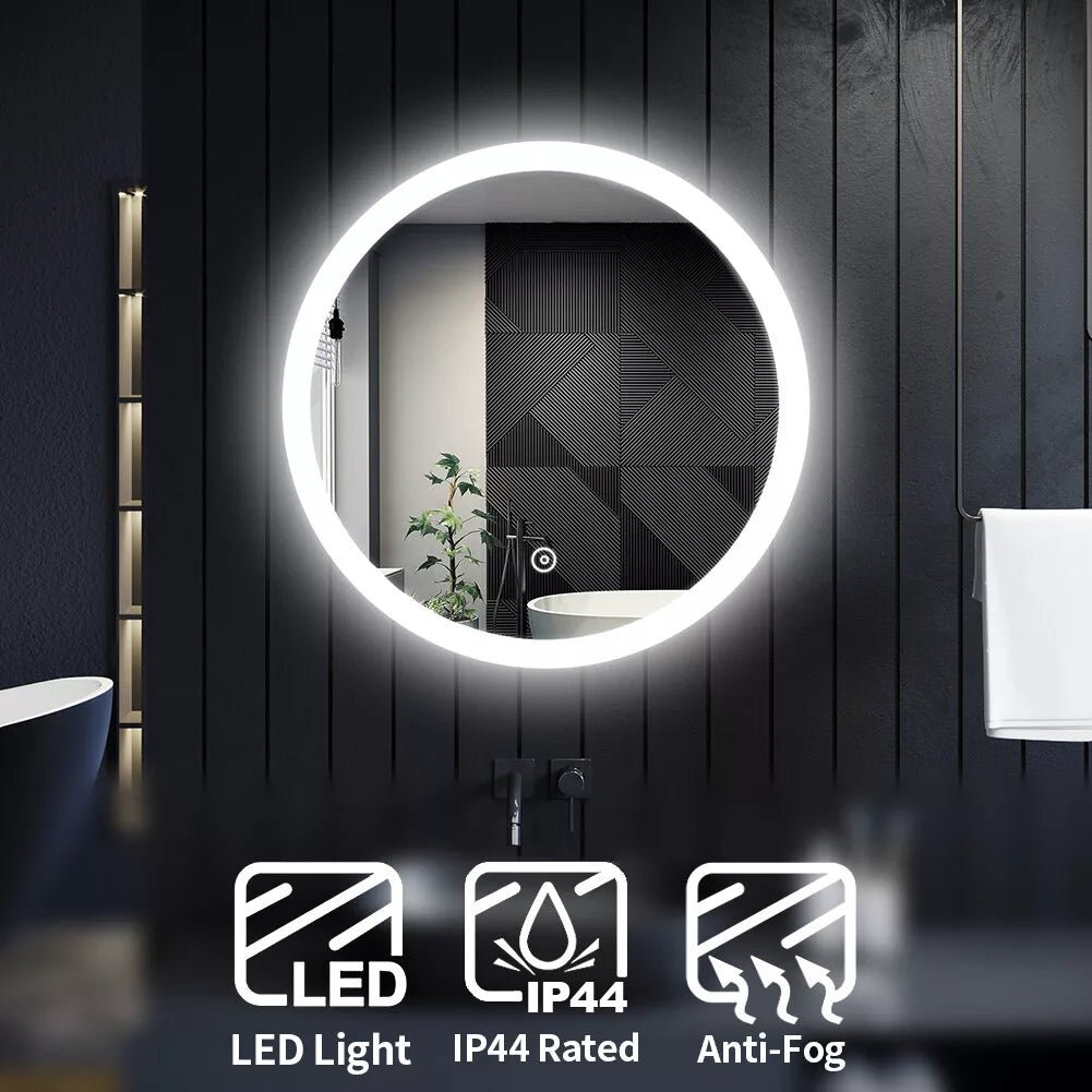 Velora Round 600/700/800mm LED Mirror – Cold White Light, Touch Sensor, Demister, Mains Powered (Minimalist Series) - TILES Paradise
