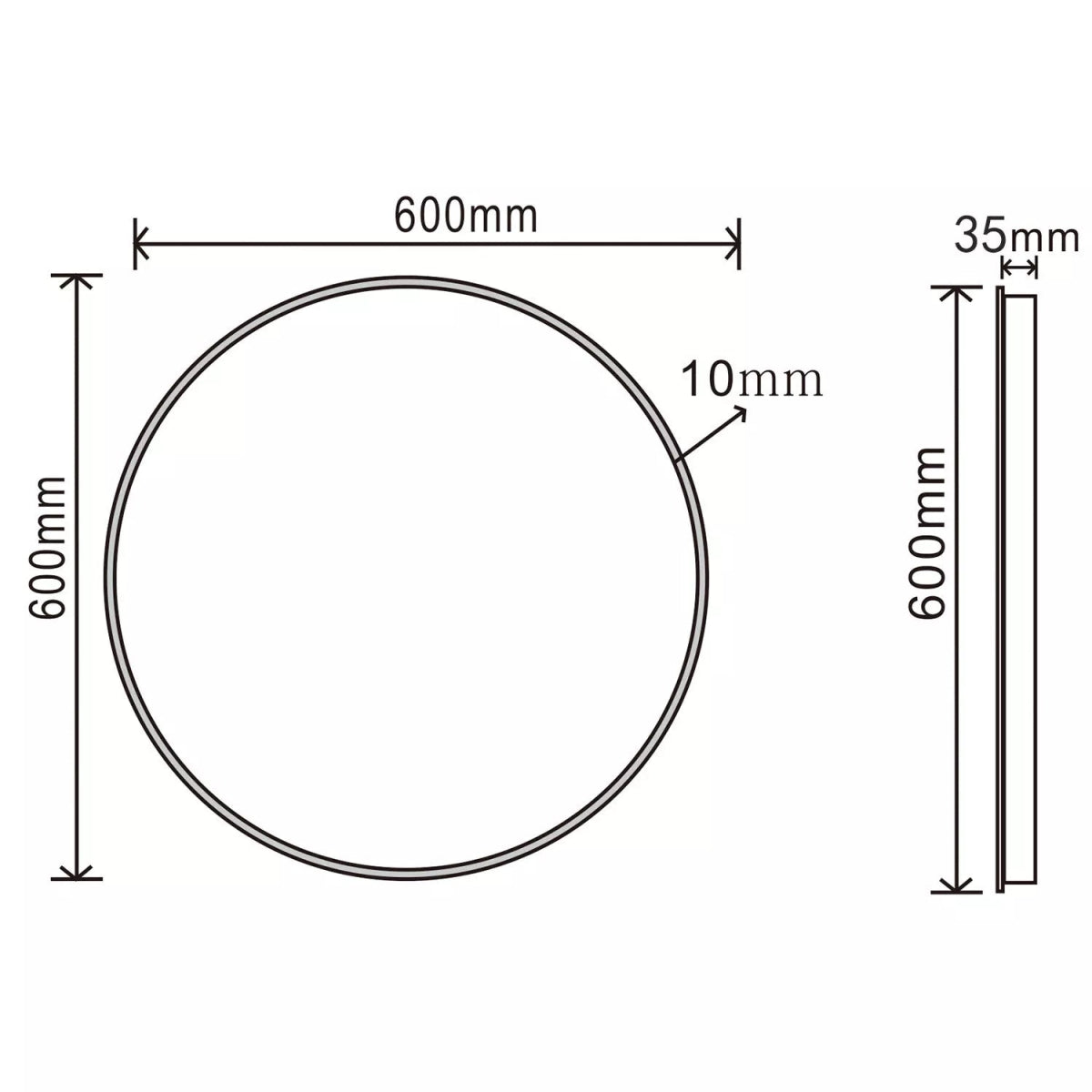 Velora Round 600mm Mains Powered LED Bathroom Mirror – Warm White Light, Demister, Touch Sensor (No Shaver Socket) - TILES Paradise