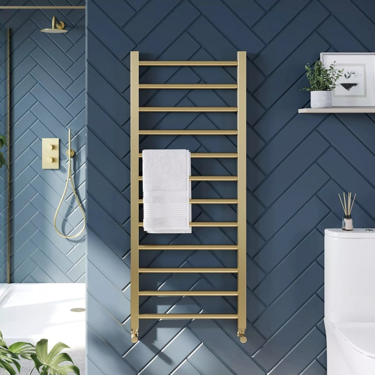 Velora Round Designer Gold Heated Towel Rail 1600x500mm – Wall - Mounted Radiator - TILES Paradise