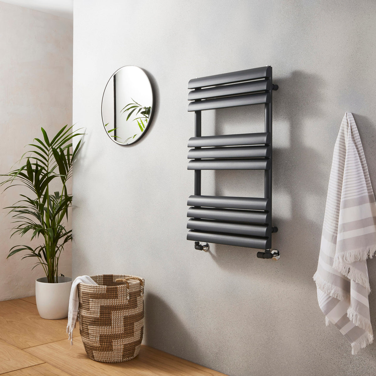 Veneta Anthracite Grey Designer Heated Towel Rail – 850x500mm