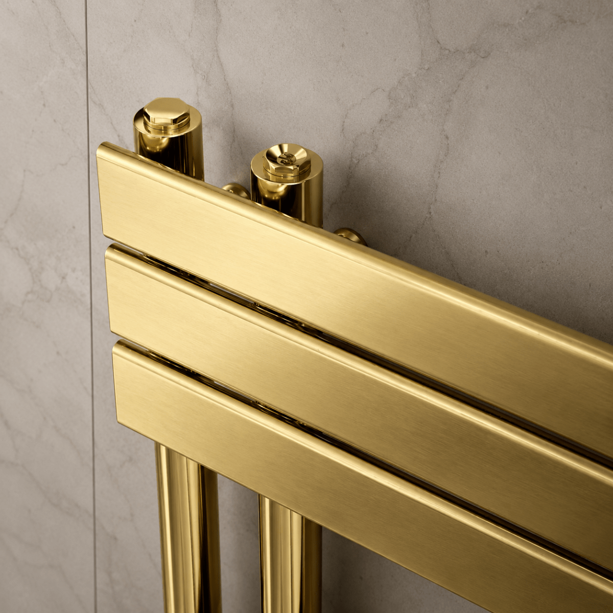 Verano 1200x500mm Brushed Gold Heated Towel Rail – 12 Bar Ladder Radiator, Central Connection - TILES Paradise