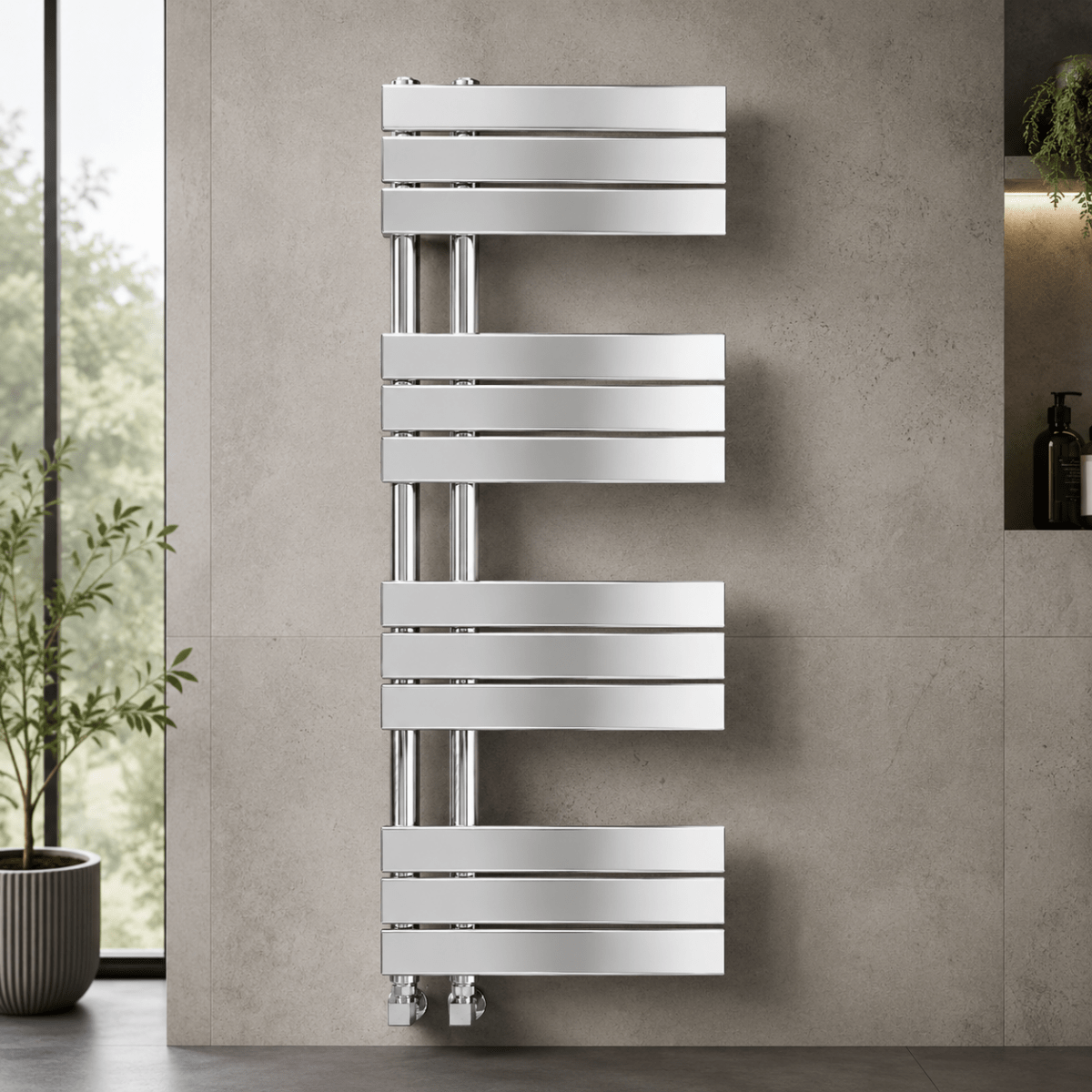 Verano 1200x500mm Chrome Heated Towel Rail – 12 Bar Ladder Radiator, Central Connection - TILES Paradise