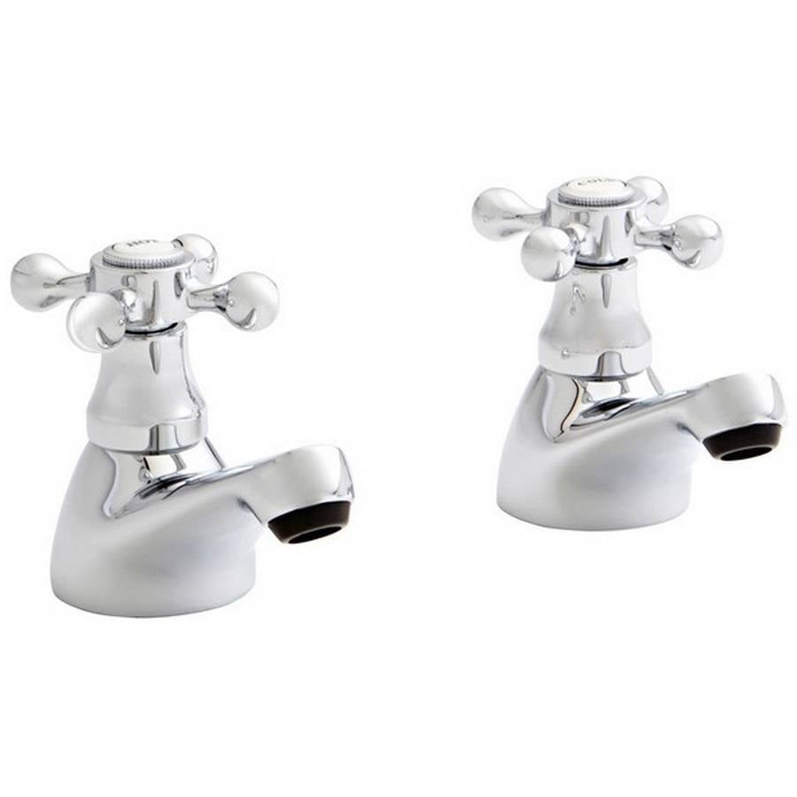 Vittora Chrome Traditional Crosshead Bath Pillar Taps (Pair)