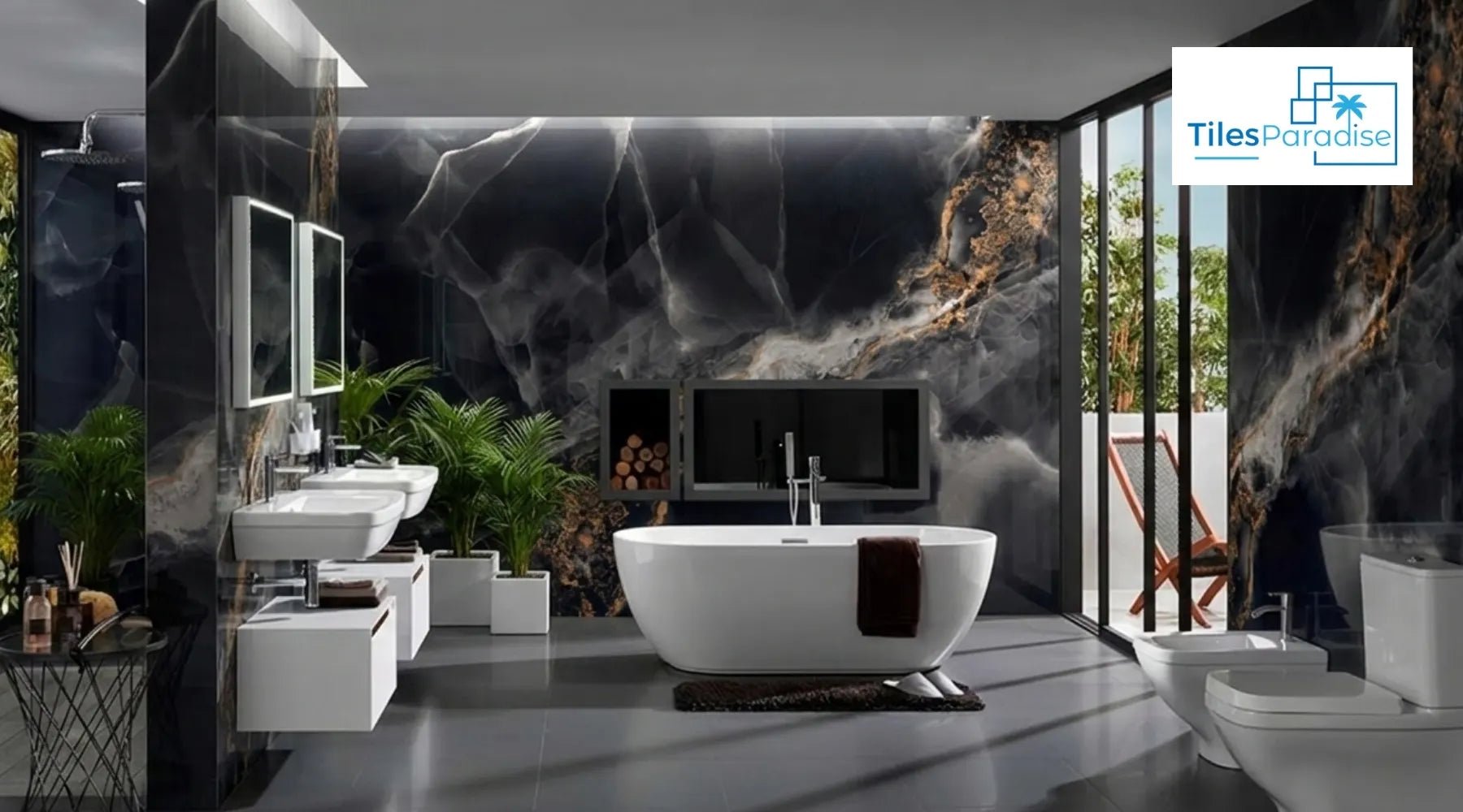 14 Luxurious Black Tile Bathroom Marble & Onyx Designs - TILES Paradise