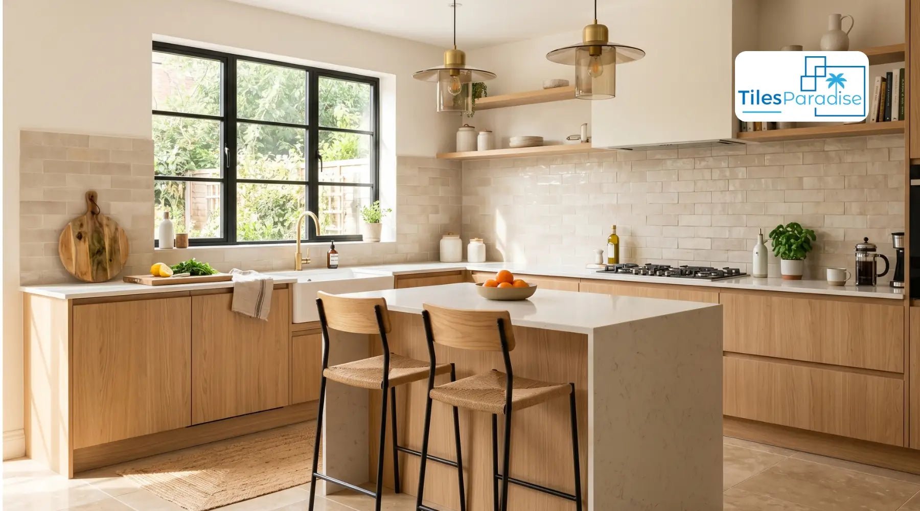 Beige Porcelain Kitchen Tiles: Matt &amp; Gloss Finish Options for Floor, Wall and Splashback - TILES Paradise