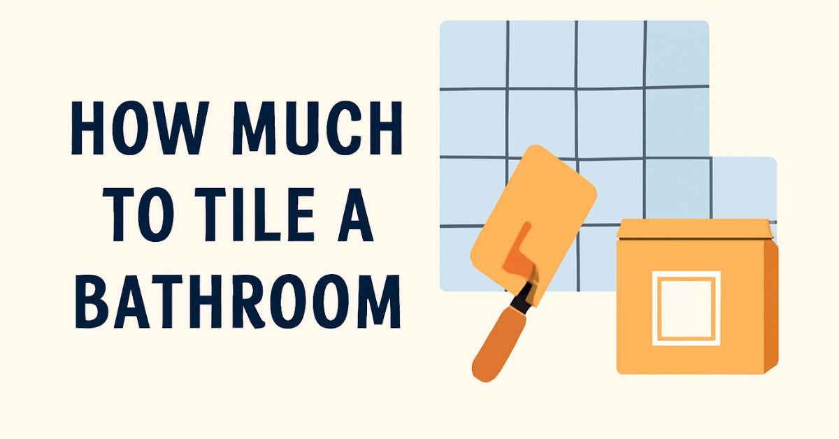 "How much to tile a bathroom? Explore costs with a visual guide featuring tiles, trowel, and tile box."