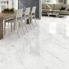 Modern white porcelain floor tiles for dining room and living spaces – elegant glossy flooring design