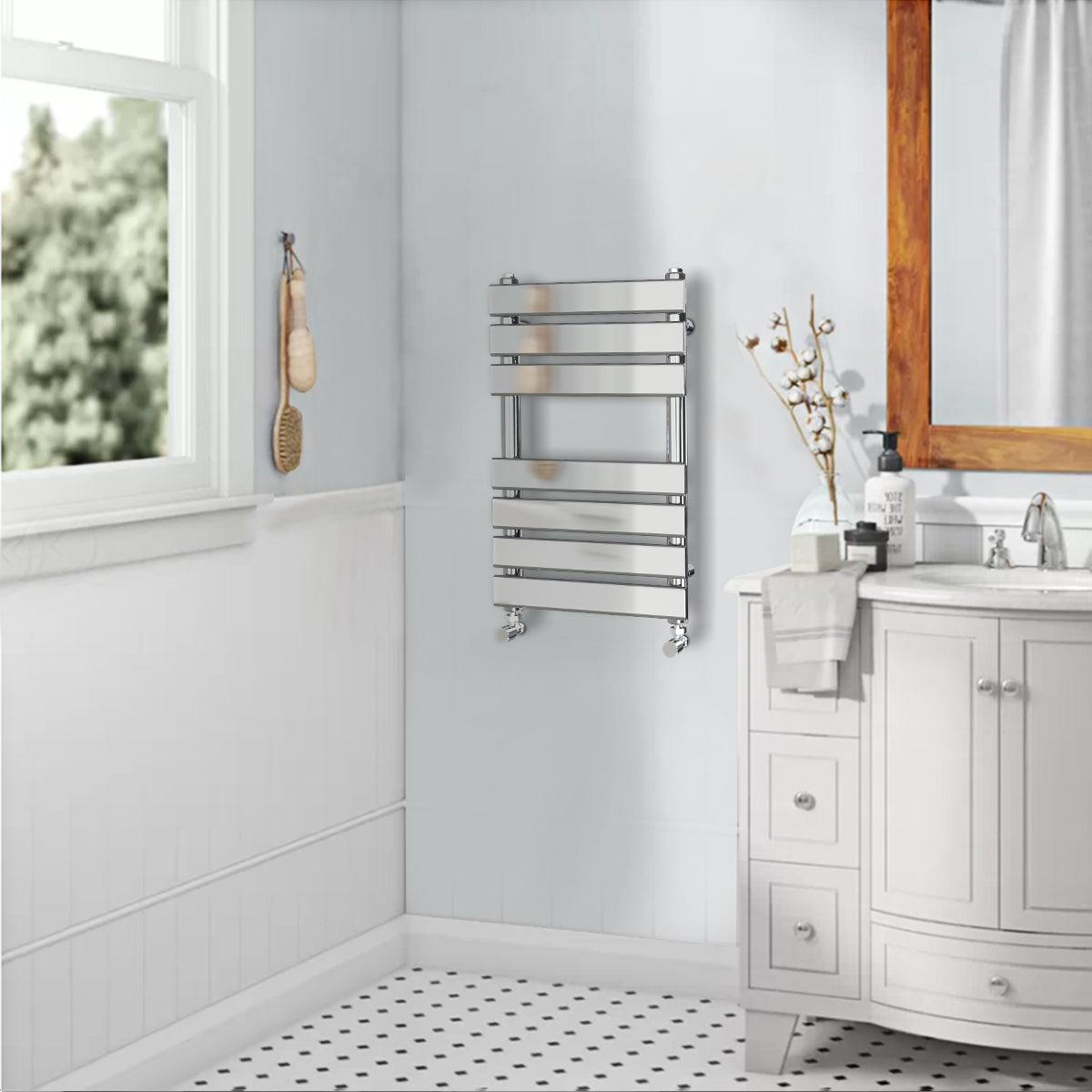 Valeno 650x400mm Chrome Heated Towel Rail – Flat Panel, Vertical Mount, Polished Finish