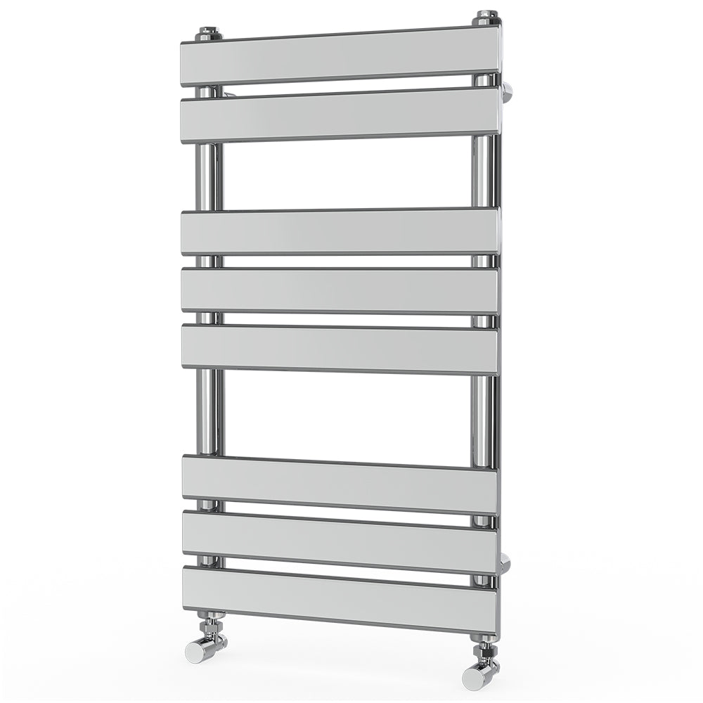 Valeno 800x450mm Chrome Heated Towel Rail – Flat Panel, Vertical Mount, Polished Finish