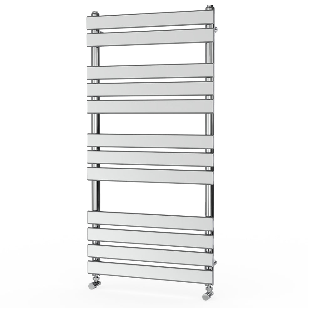 Valeno 1200x600mm Chrome Heated Towel Rail – Flat Panel, Vertical Mount, Polished Finish