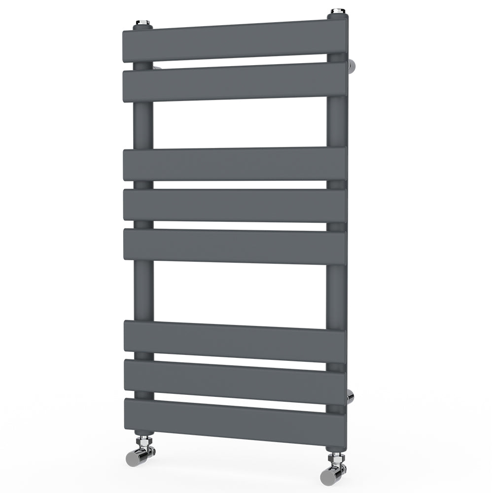 Valeno 800x600mm Grey Heated Towel Rail – Flat Panel, Vertical Mount, Matt Finish