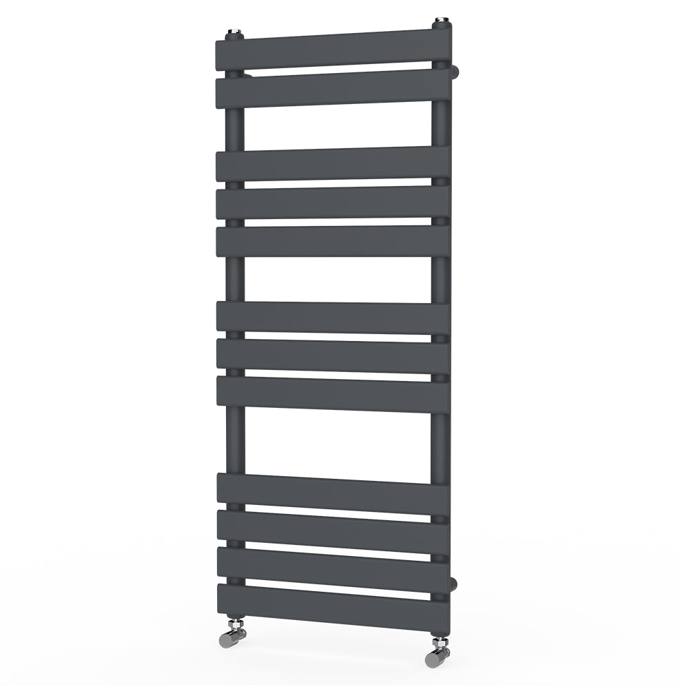 Valeno 1200x500mm Grey Heated Towel Rail – Flat Panel, Vertical Mount, Matt Finish