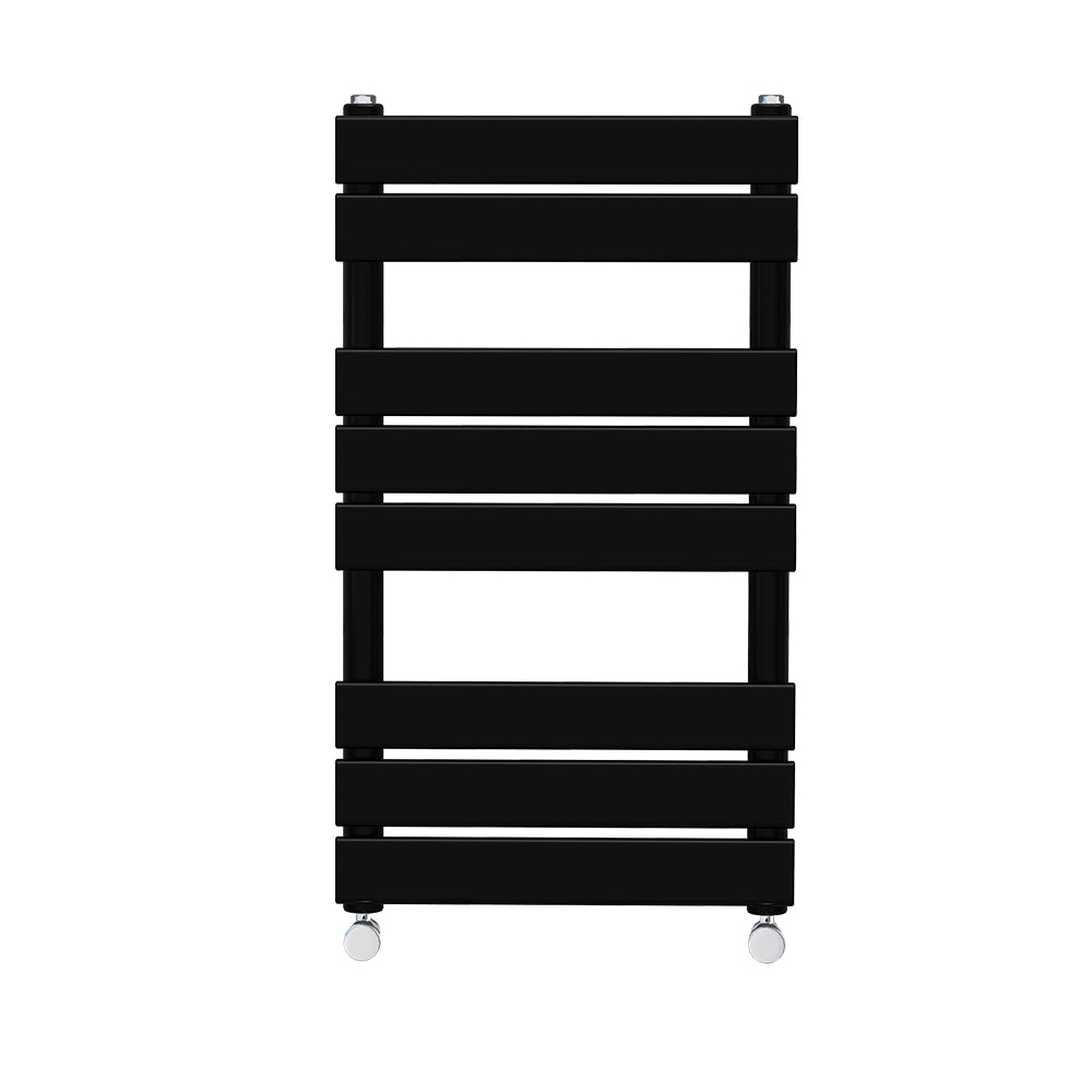 Valeno 800x450mm Black Heated Towel Rail – Flat Panel, Vertical Mount, Matt Finish