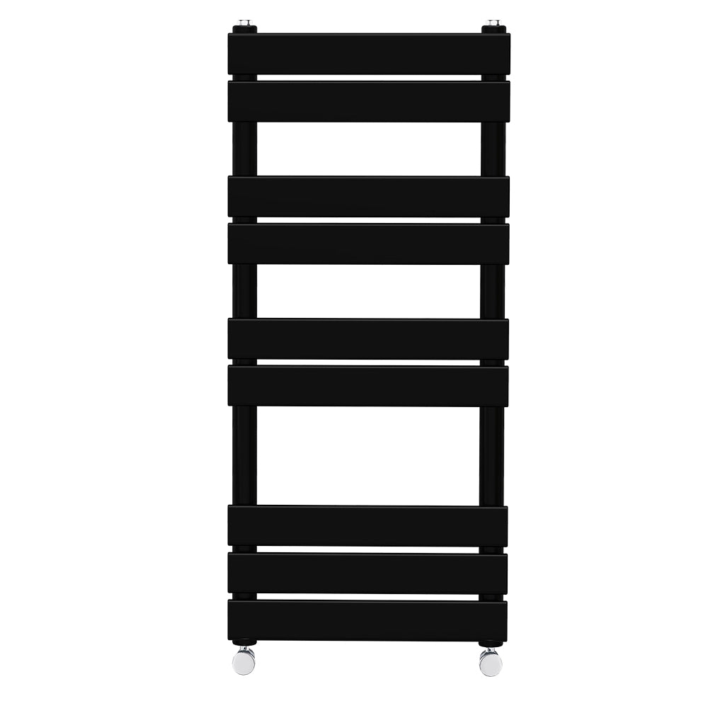 Valeno 1000x450mm Black Heated Towel Rail – Flat Panel, Vertical Mount, Matt Finish