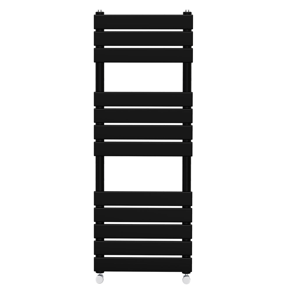 Valeno 1200x600mm Black Heated Towel Rail – Flat Panel, Vertical Mount, Matt Finish