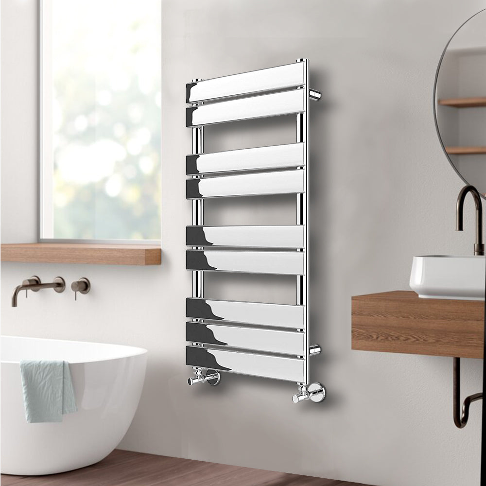 Valeno 1000x600mm Chrome Heated Towel Rail – Flat Panel, Vertical Mount, Polished Finish