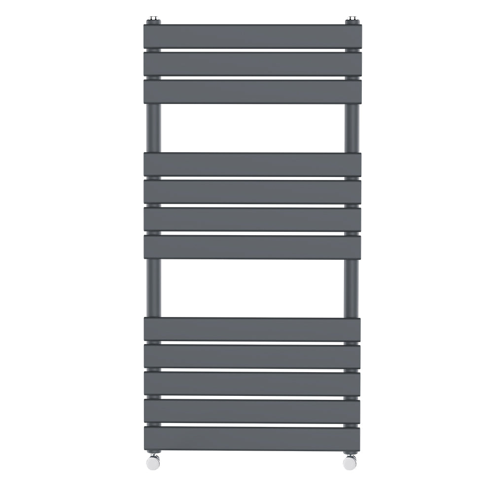 Valeno 1200x600mm Grey Heated Towel Rail – Flat Panel, Vertical Mount, Matt Finish