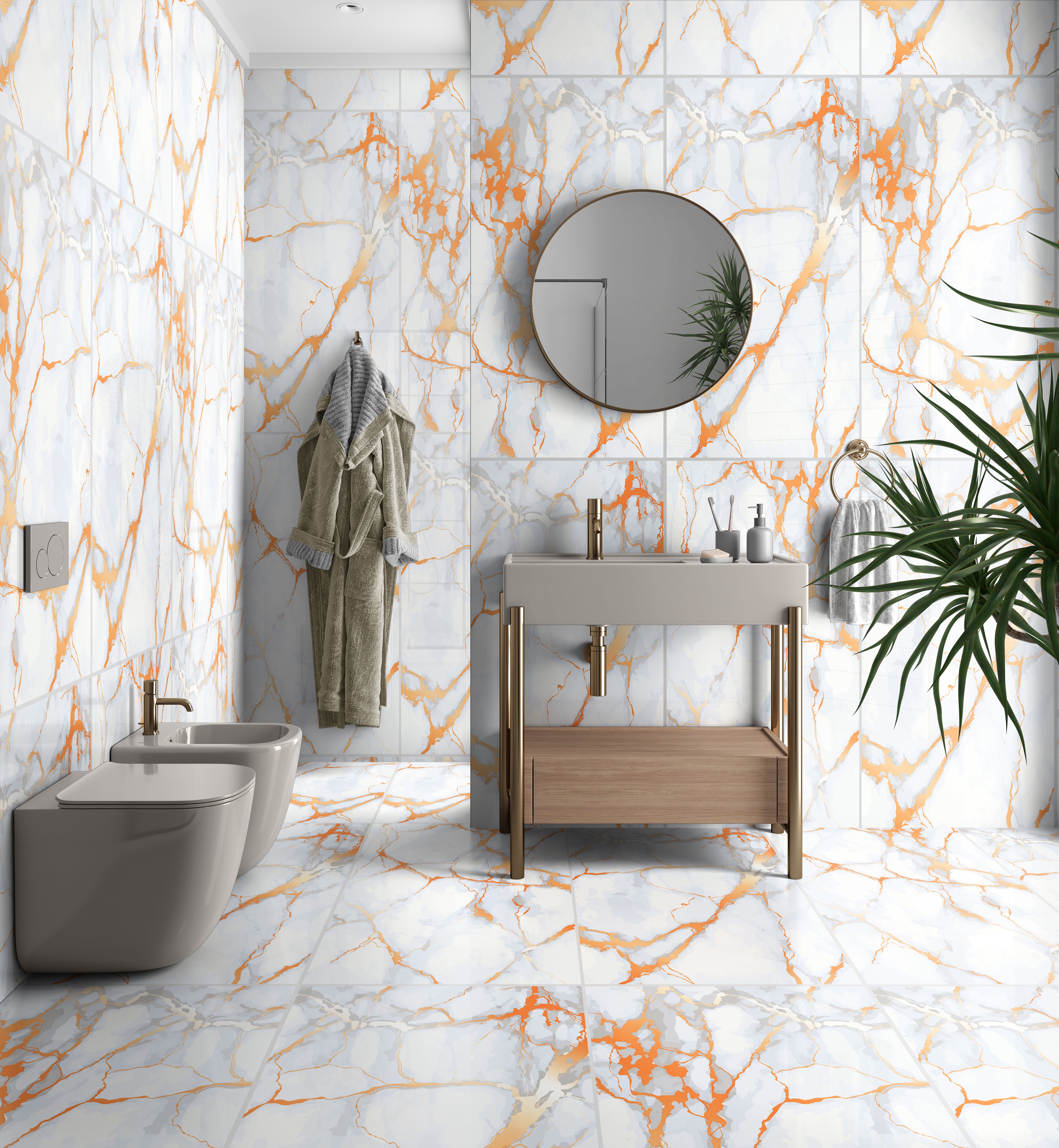 Job Lot : 42 Tiles (30 sq.m) Honey Gold Marble Effect Polished Porcelain 60x120cm Wall and Floor Tile