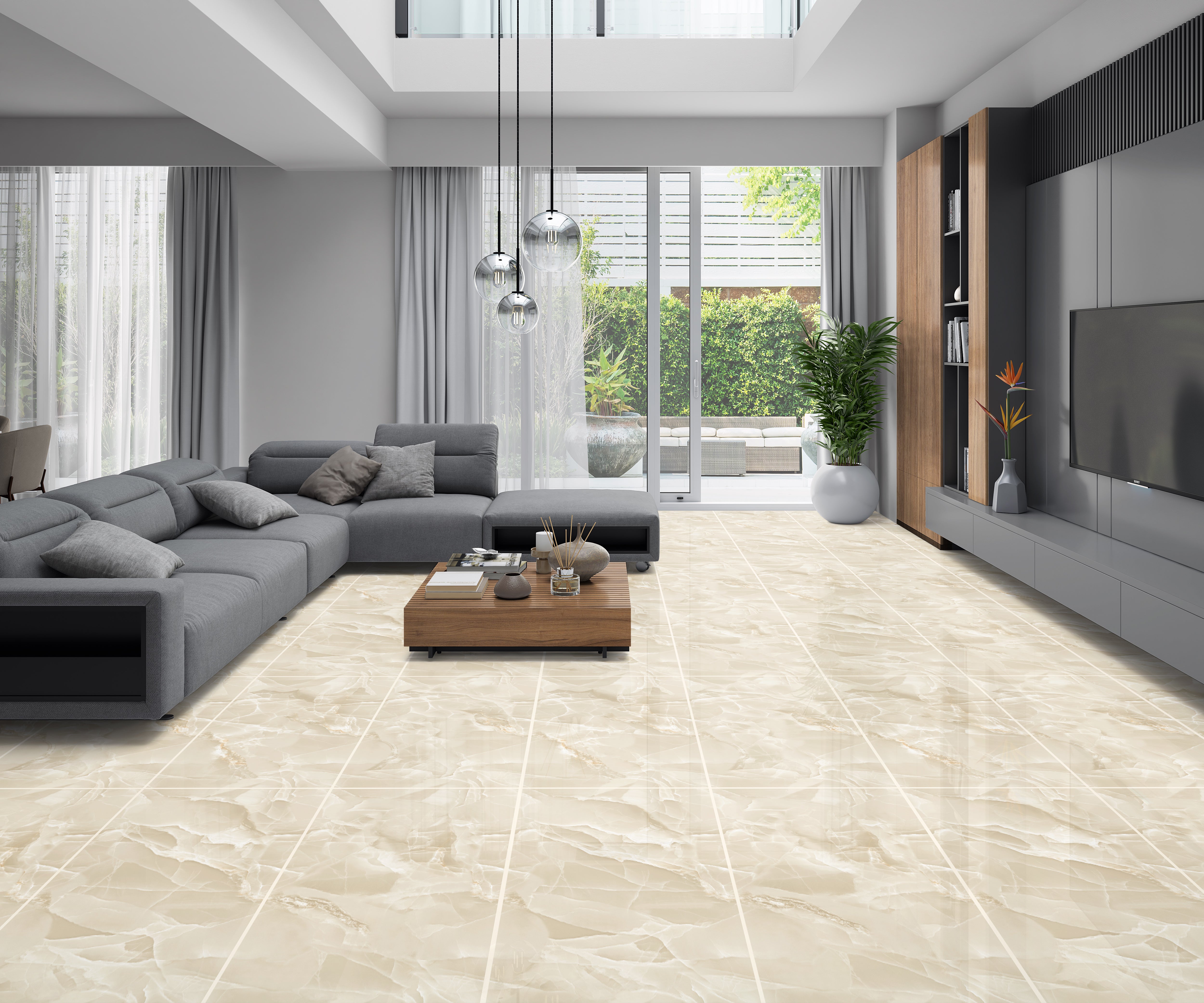 Onyx Cream Marble Effect Polished Porcelain 60x120cm Wall and Floor Tile