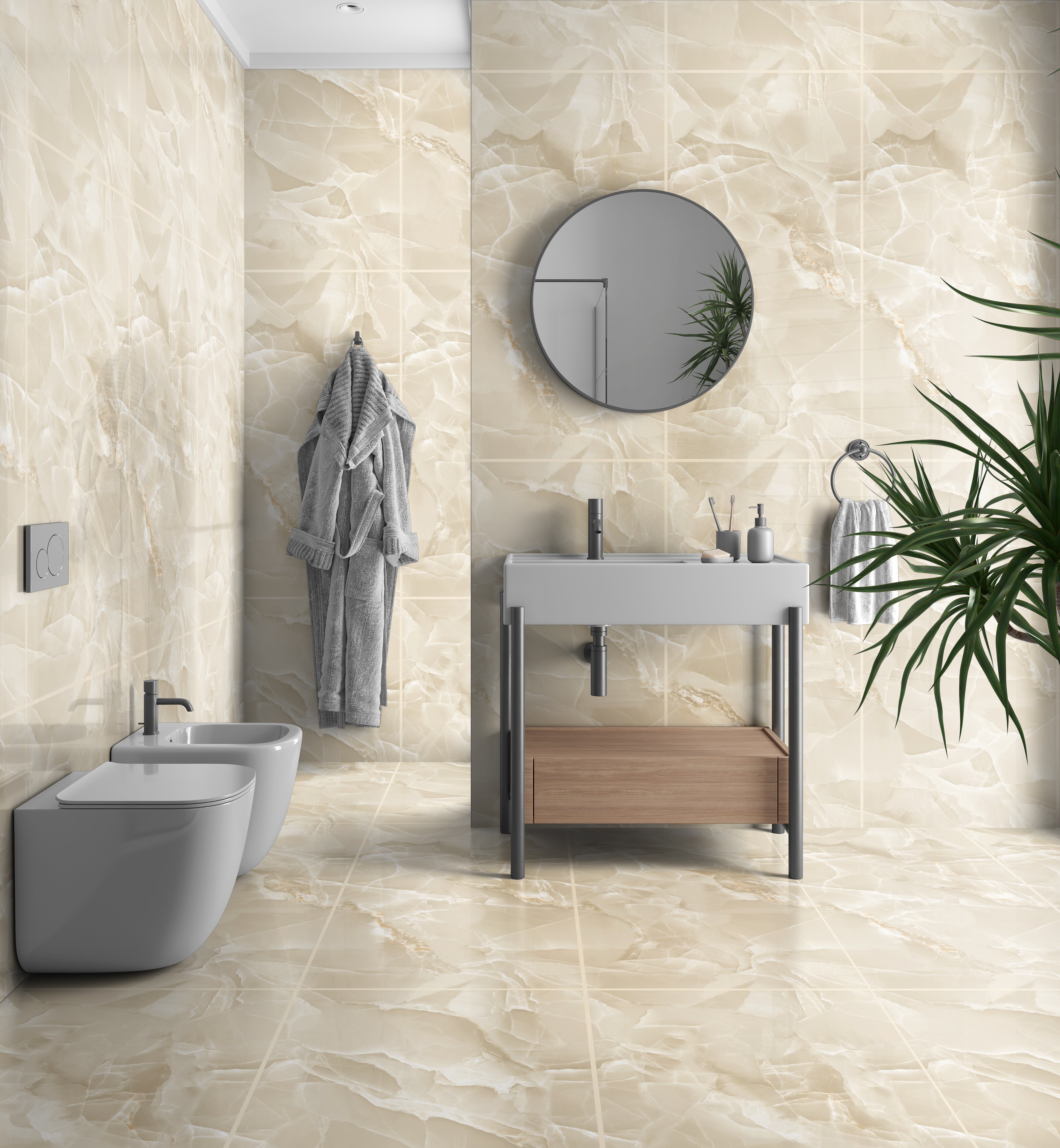 Onyx Cream Marble Effect Polished Porcelain 60x120cm Wall and Floor Tile