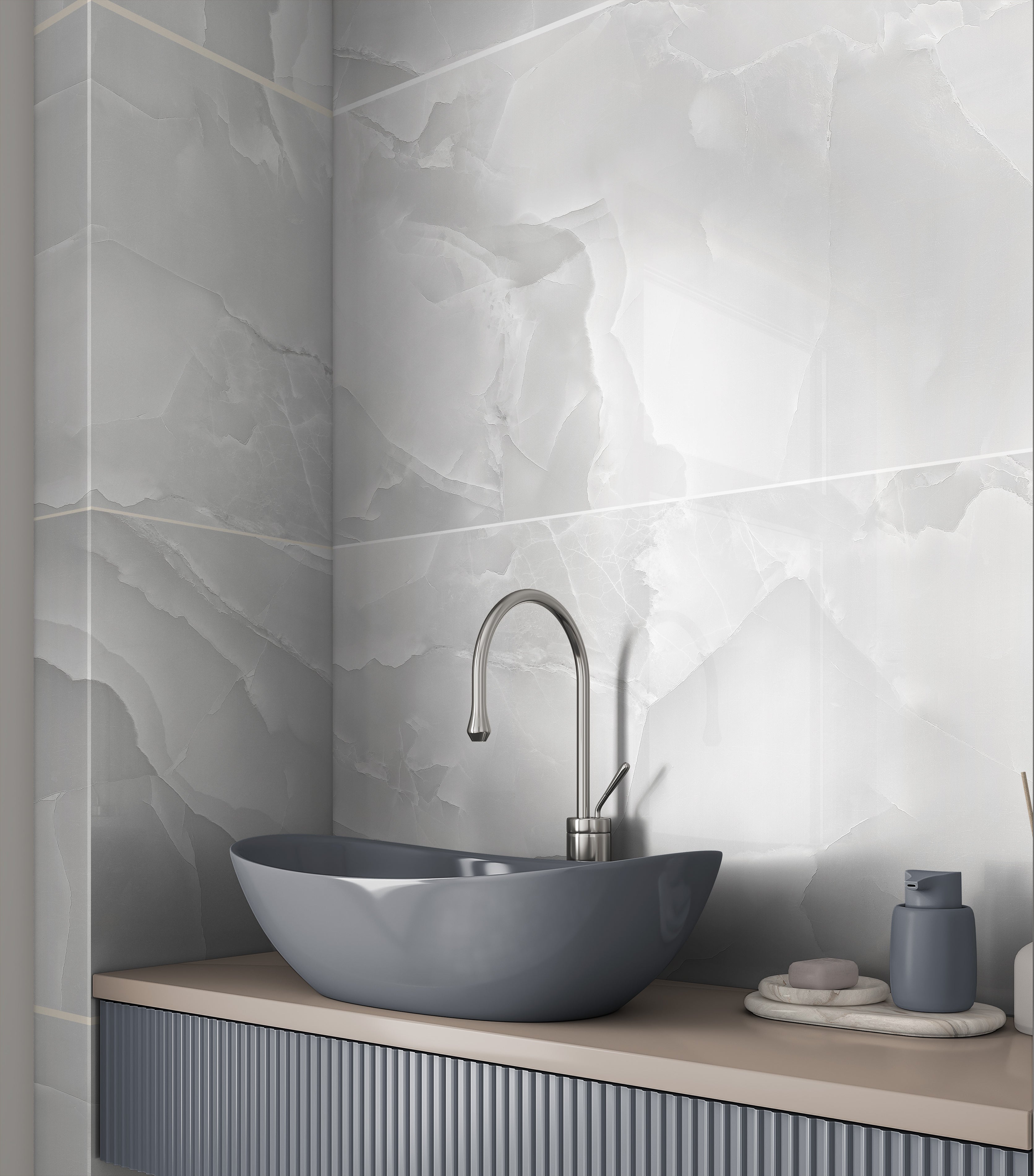 Onyx Pearl Grey Polished Porcelain 60x120cm Wall and Floor Tile